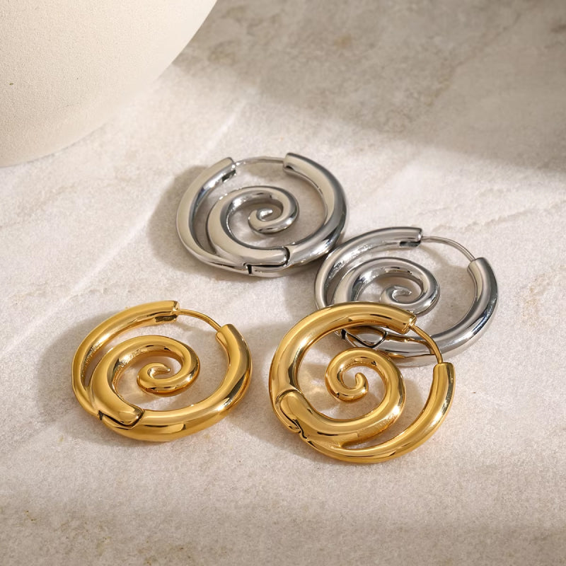 18K Gold-Plated Stainless Steel Spiral Hoop Earrings