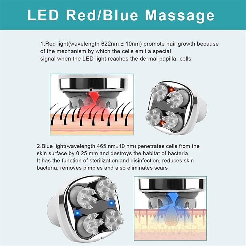 4D Electric Scalp Massager with Red & Blue Light Therapy