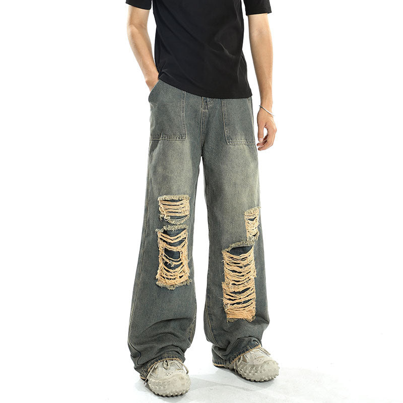 Vintage Patch Ripped Design Sense Niche Jeans For Men