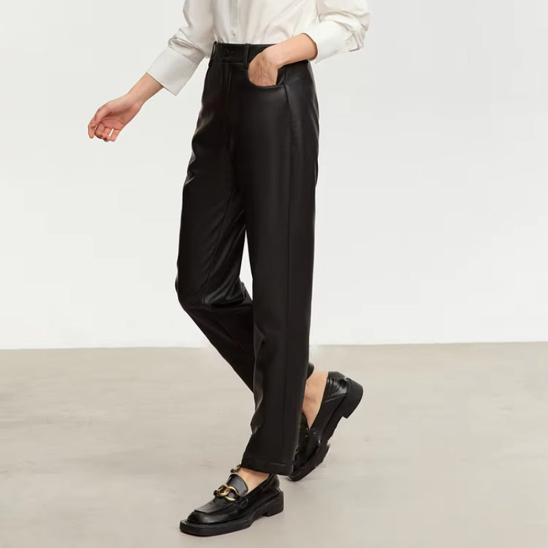 Ankle-Length Casual PU Leather Pants