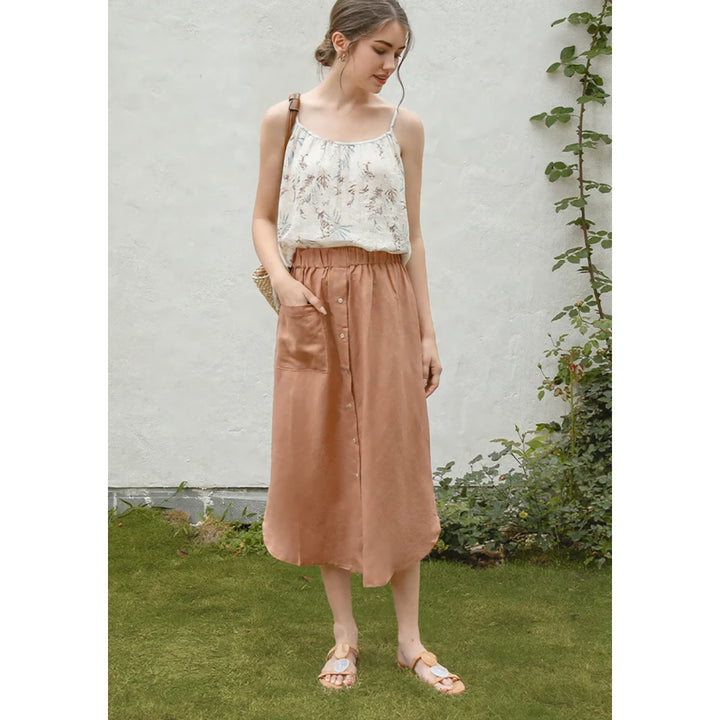 Elegant Cotton Linen Maxi Skirt