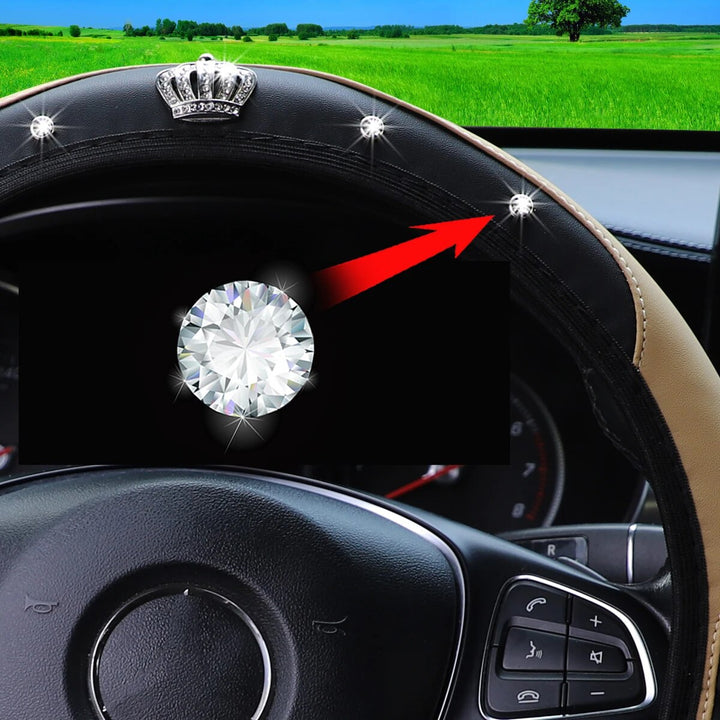 Luxury Leather Diamond Crown Steering Wheel Cover