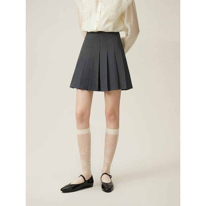 High-Waist Grey Pleated Skirt for Women