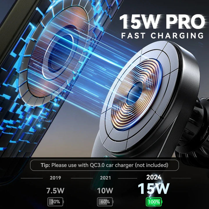 15W Magnetic Car Phone Holder with Fast Wireless Charging