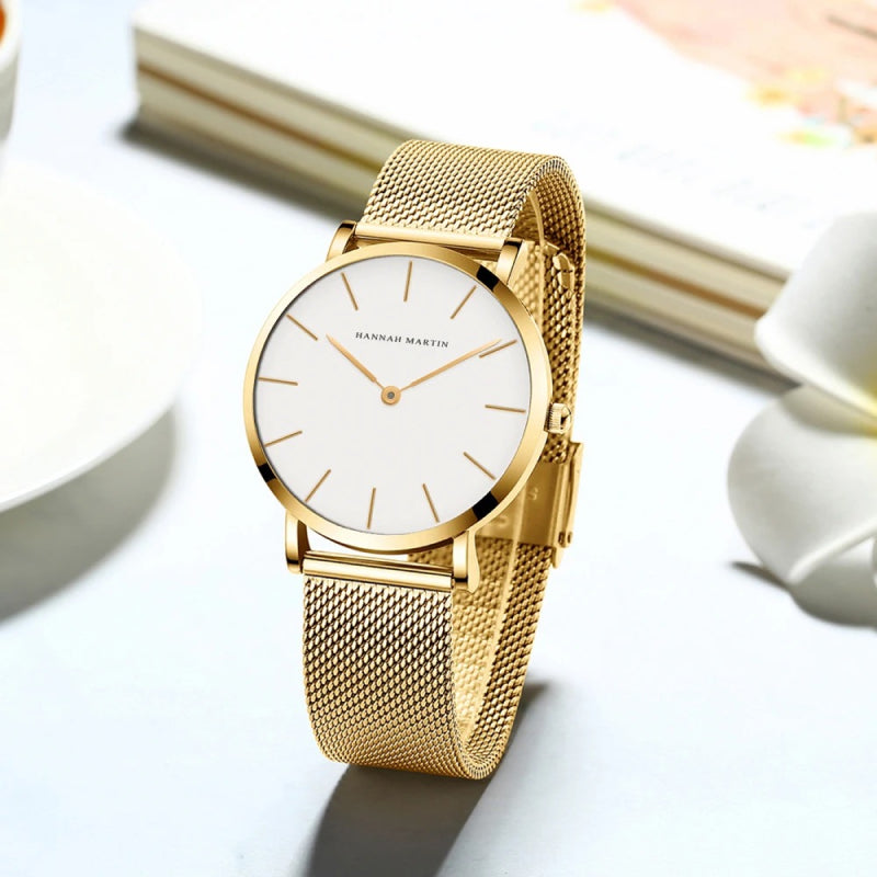 36mm Rose Gold Minimalist Women's Quartz Watch with Waterproof Design