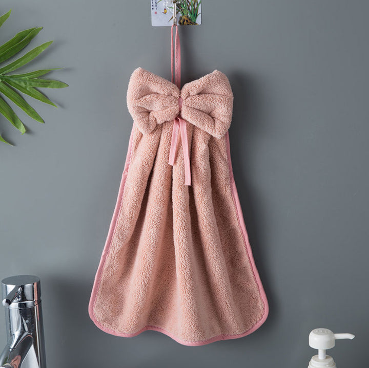 Bowknot Coral Velvet Hand Towels for Kitchen & Bathroom