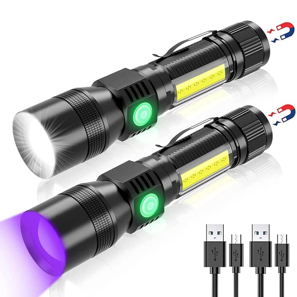 3-in-1 UV Black Light & Strong Beam Rechargeable Flashlight