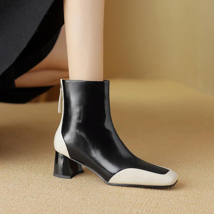 Genuine Leather Modern Women's High Heel Square Toe Ankle Boots