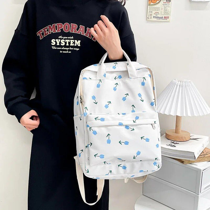 Tulip Print College-Style Backpack for Women