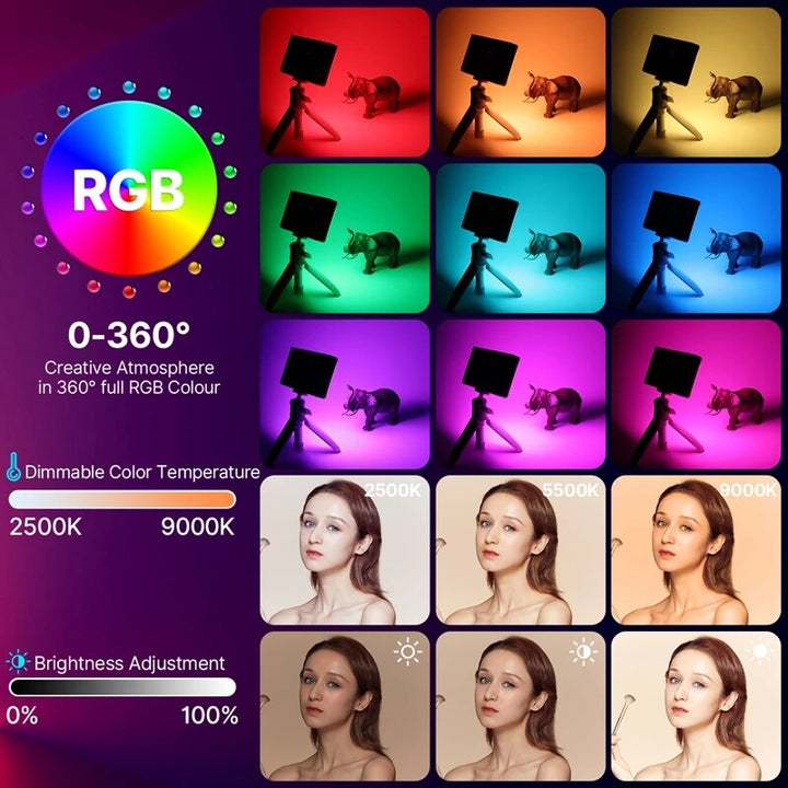 RGB LED Video Panel Light 7 inch, Dimmable 2500-9000K Pocket Fill Light for Photography and Live Streaming