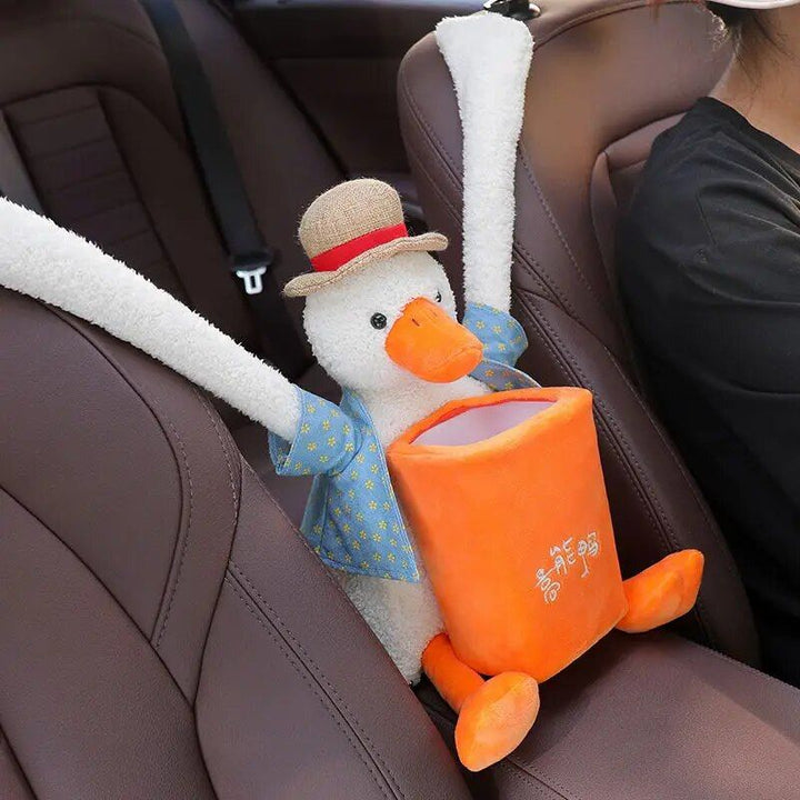 Cute Cartoon Car Trash Bin & Tissue Holder - PU Leather Storage Accessory