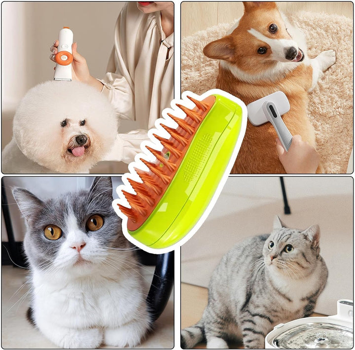 Electric Spray Grooming Comb for Cats and Dogs with Soft Silicone Brush