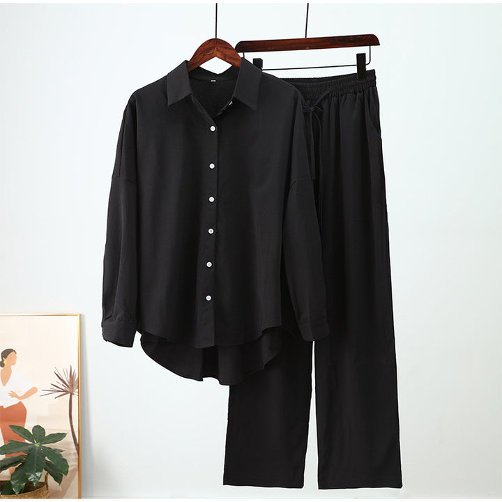 Autumn And Winter New Loose Elastic Wrinkle Long-sleeved Shirt Wide-leg Pants Casual Suit