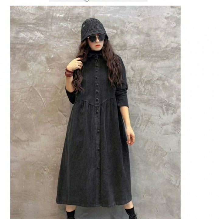 Retro Artistic Corduroy Women's Dust Coat Spring Long Below The Knee Outer Wear Corduroy Loose