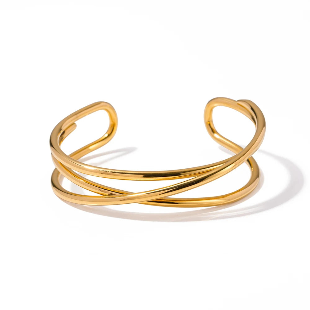 18K Gold Plated Stainless Steel Multi-Layer Cuff Bracelet