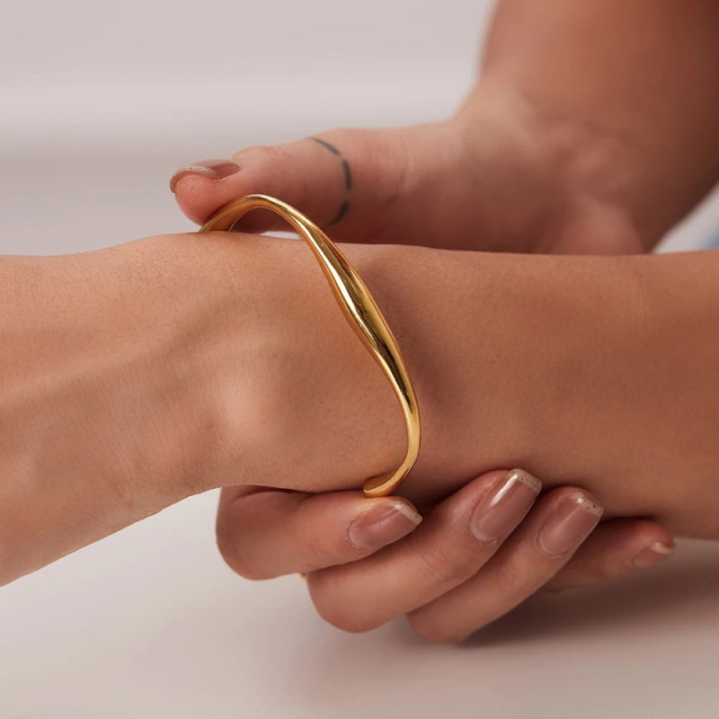 Irregular Gold-Plated Stainless Steel Bangle Bracelet