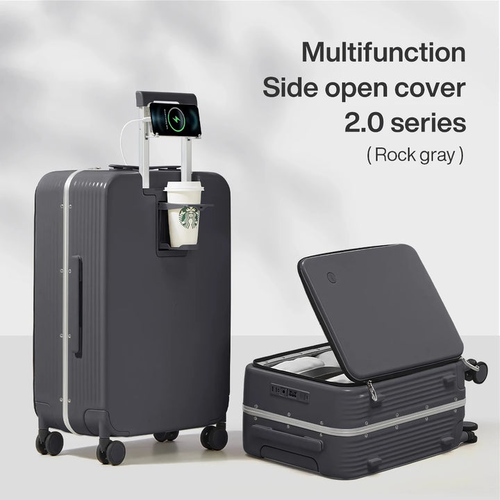 Aluminum Frame Carry-On Luggage with USB Port and Phone Holder - 24 Inch