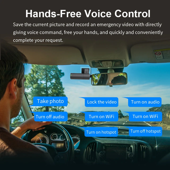 2K Dash Cam with 1440P Video, Voice Control & 360° Rotation, Night Vision