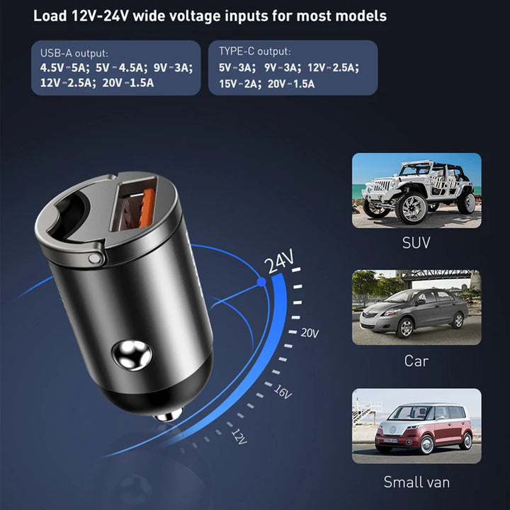 30W Mini Car Charger with Quick Charge 4.0 and Type-C Compatibility