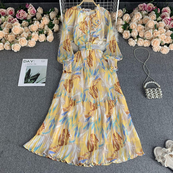 Super Long Chiffon Vacation Style Dress Women's High Waist Slim Fit Slimming