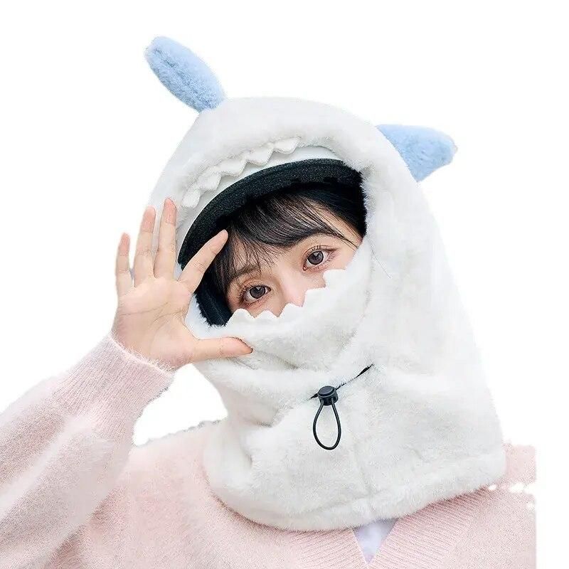 Cute Cartoon Shark Fleece Ski Helmet Cover - Comfortable & Warm Headwear for Winter Sports