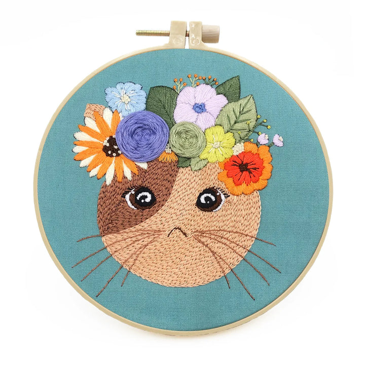 DIY Cat Embroidery Starter Kit with Hoops & Threads for Beginners