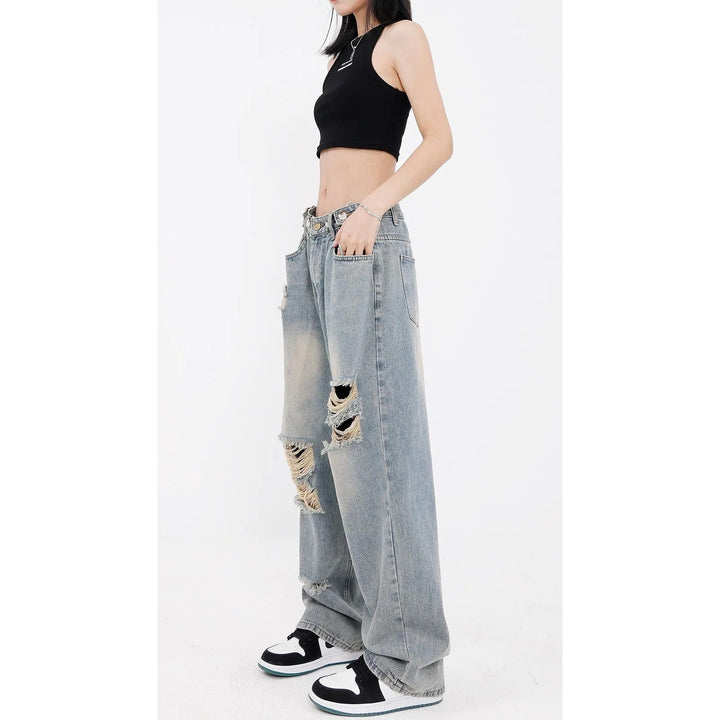 Chic Streetwear Gradient Washed Jeans with Wide Leg Design