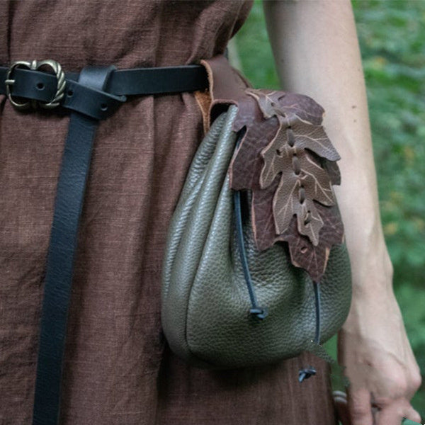 Faux Leather Medieval Leaf Pattern Belt Bag