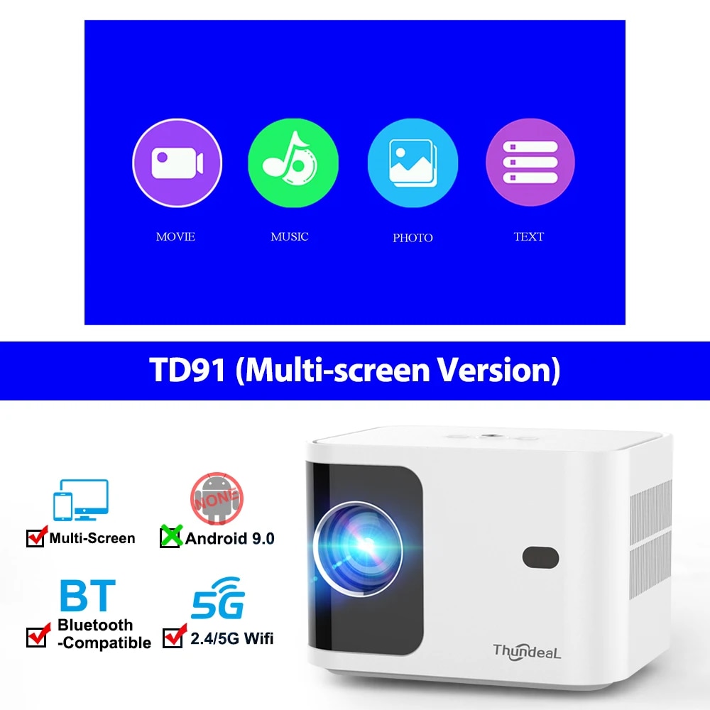 HD 1080P 4K Video Portable Projector with 5G WIFI & Android