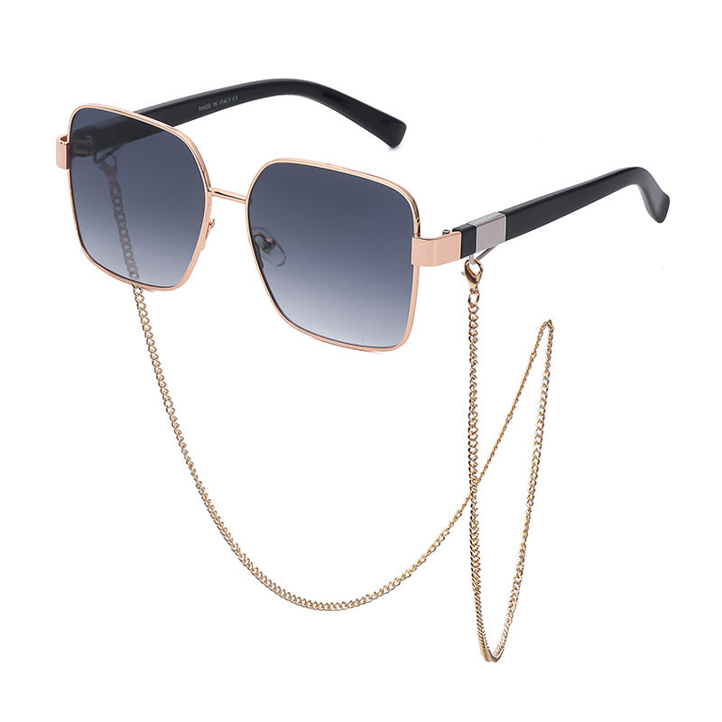 Oversized Square Sunglasses with Chain