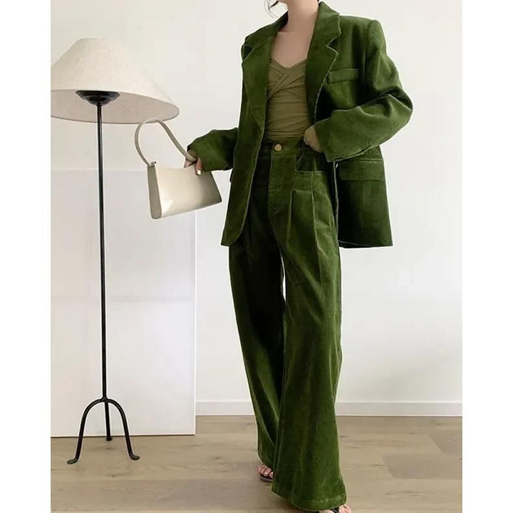 Vintage 2-Piece Wide-Leg Pants Suit with Single-Breasted Blazer