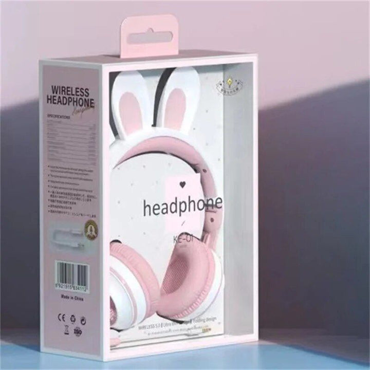 LED Bluetooth Rabbit Ear Headphones with Noise-Reduction Mic & TF Card Support