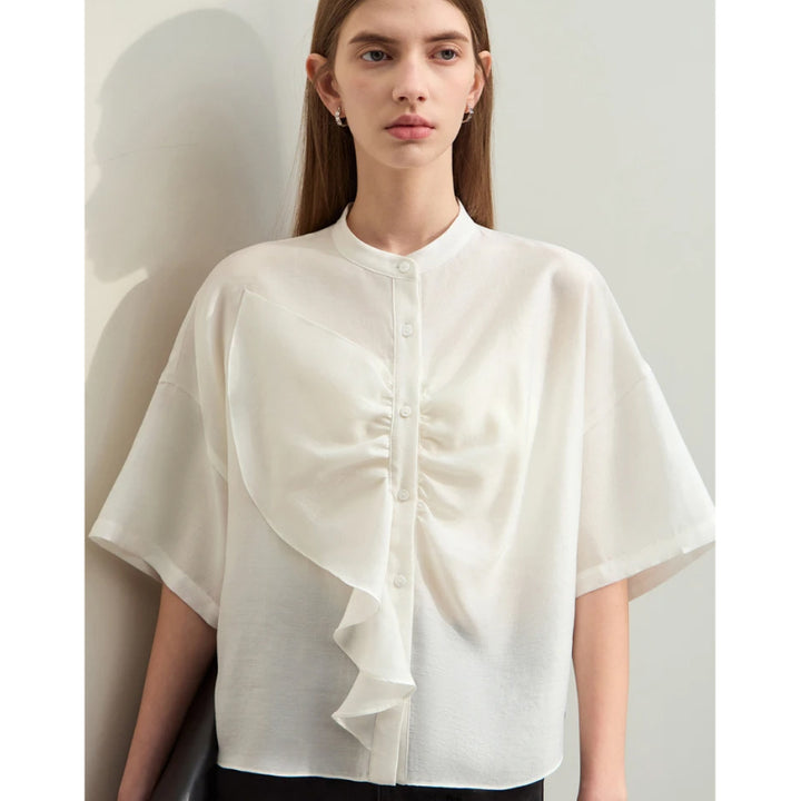 Summer Asymmetrical Stand-up Collar Blouse