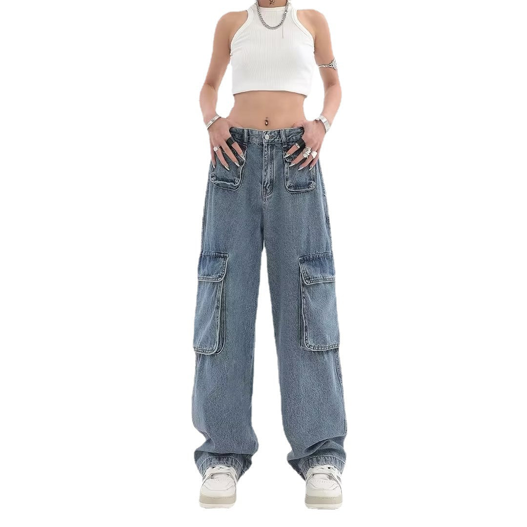 Women's Hip-hop Multi Pocket Straight Jeans