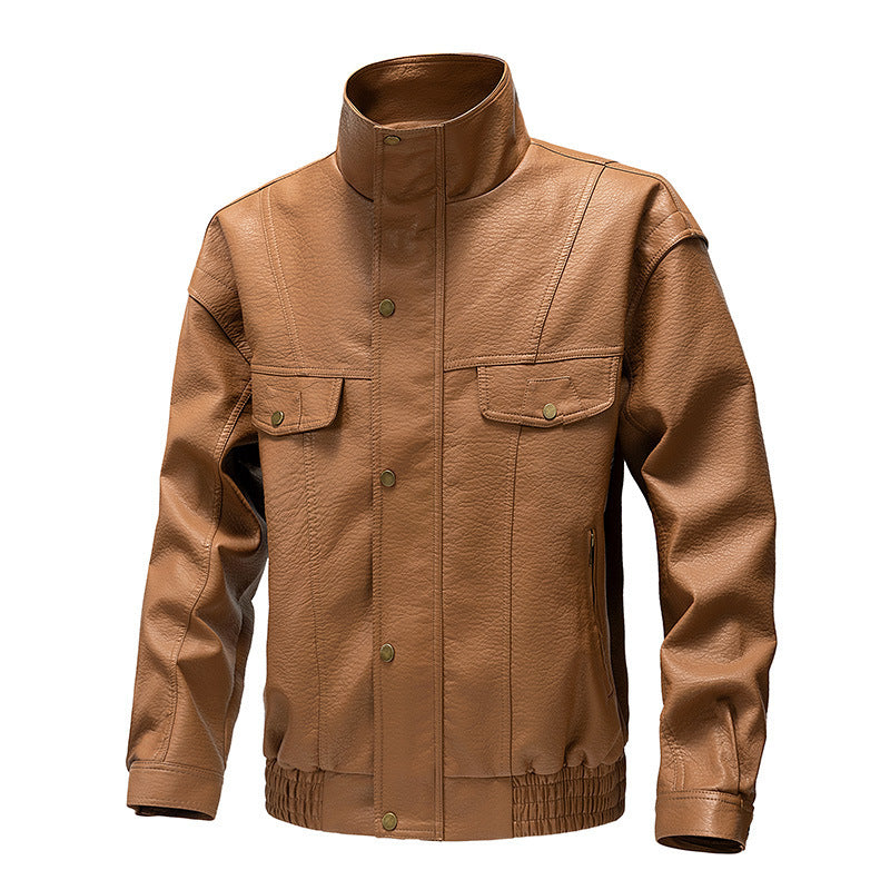 American Retro Fleece-lined Thickened Casual Leather Jacket