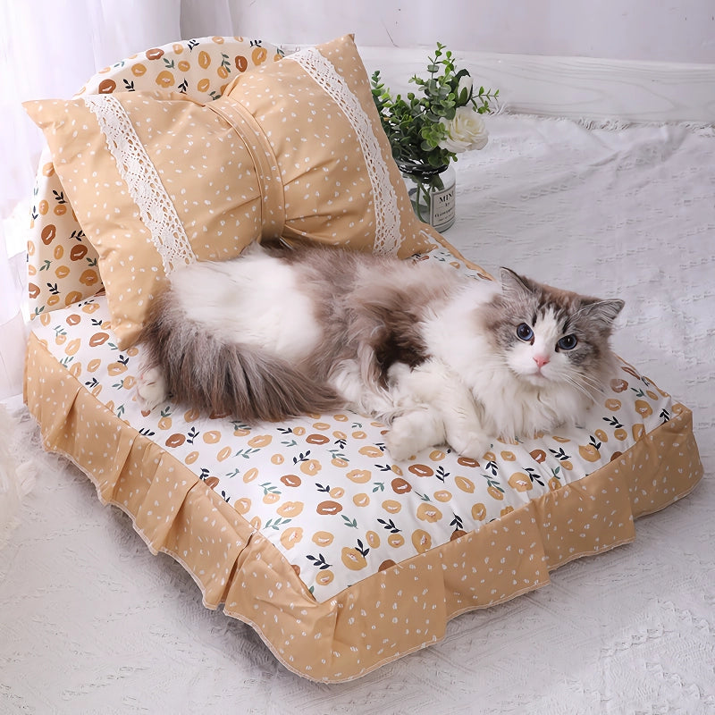 Cute Bow Pet Bed with Detachable Pillow