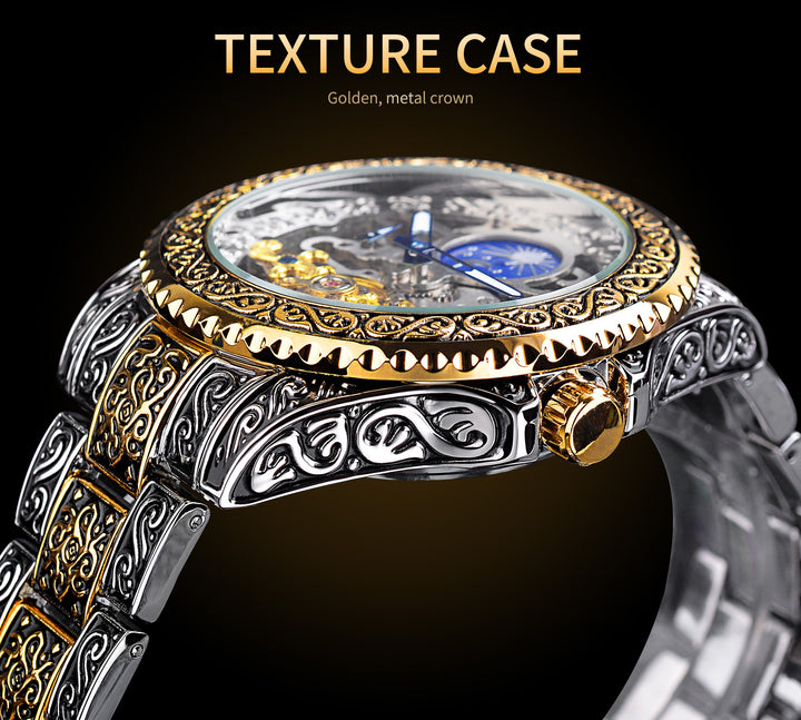 Forsining Skeleton Carved Tourbillon Mechanical Watches Luxury Men's Wristwatch