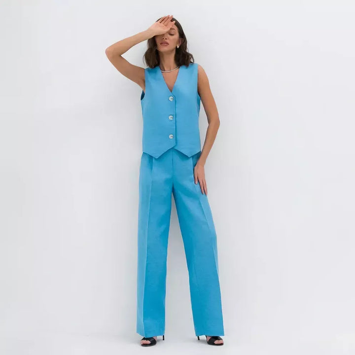 Cotton-Linen Blend Sleeveless Vest & Wide-Leg Pants Set