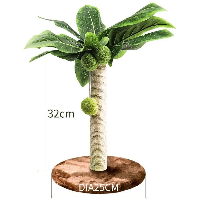 Green Leafy Cat Scratching Post with Sisal Rope and Playful Balls