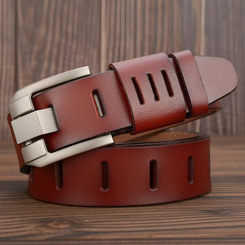 3.8CM Men's Genuine Leather Belt – Casual Pin Buckle Cowboy Strap for Business