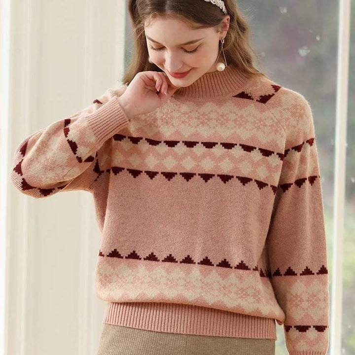 Mock Neck Diamond Jacquard Winter Sweater