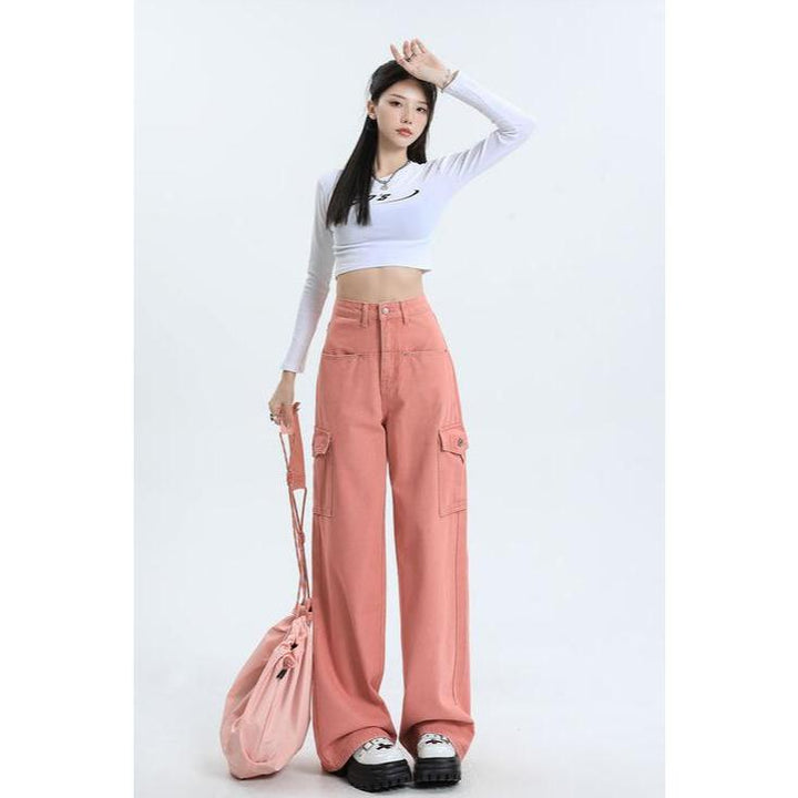 Pink High Waist Baggy Jeans | Straight-Leg Denim Pants for Women | Y2K Vintage Style