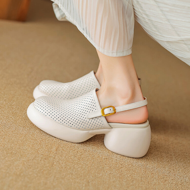 Summer Elegance Round Toe Platform Heels with Hollow-Out Design