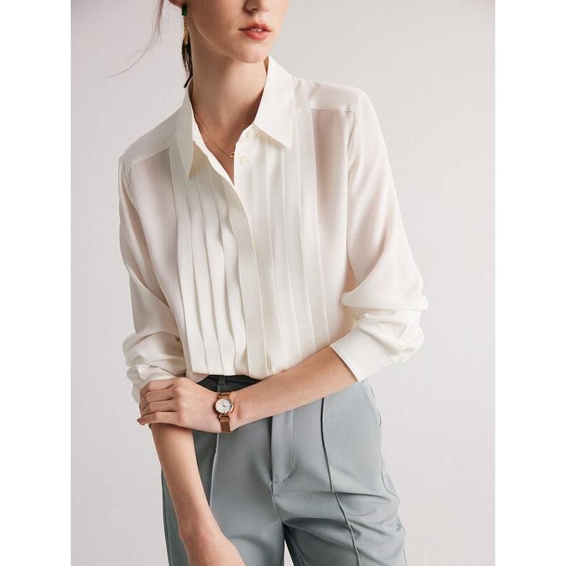 Elegant Mulberry Silk Office Chic White Blouse