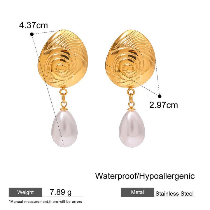 18K Gold-Plated Stainless Steel Teardrop Ribbed Earrings