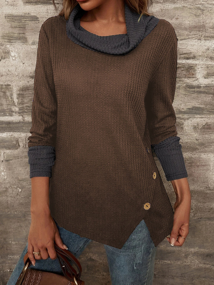 Waffle Half High Collar And Long Sleeves