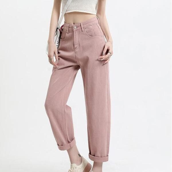 High Waist Pink Harem Jeans for Women