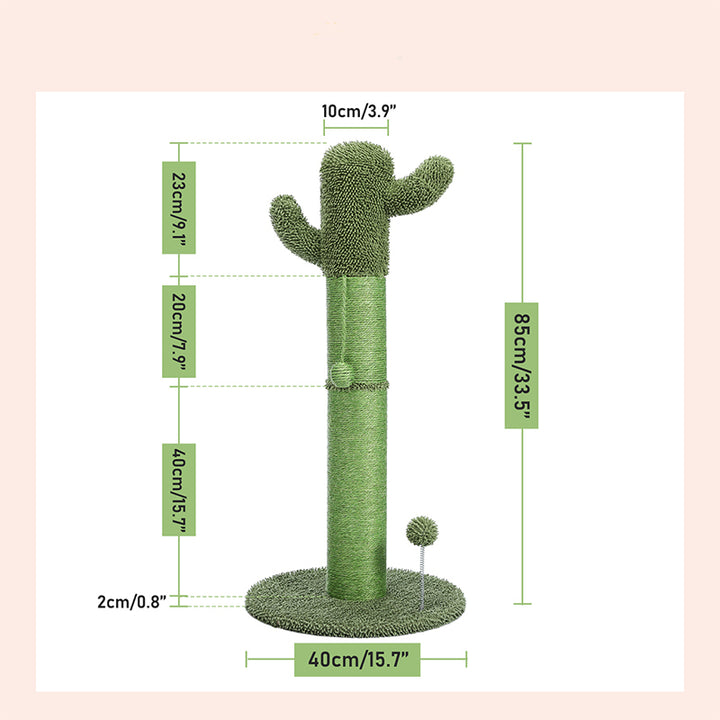 Cactus Cat Tree Scratching Post with Hanging Ball and Sisal Wrapping