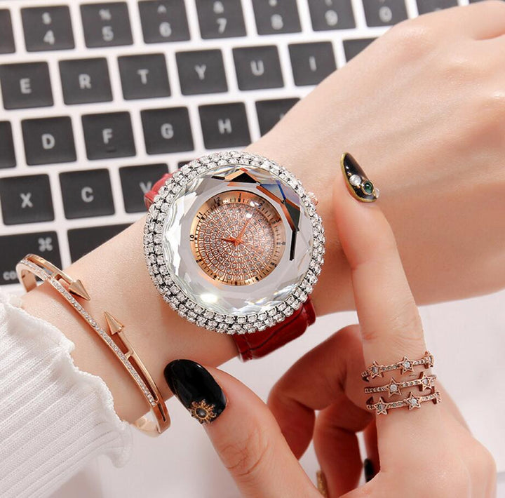 Silicone Women's Watch With White Crystal Glass Quartz