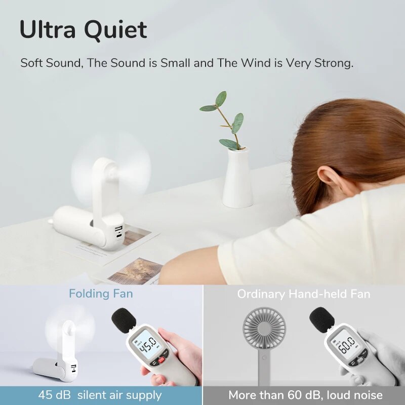 3-in-1 Mini Handheld Fan with Power Bank & LED Flashlight - Ultra-Portable Rechargeable Cooling Device